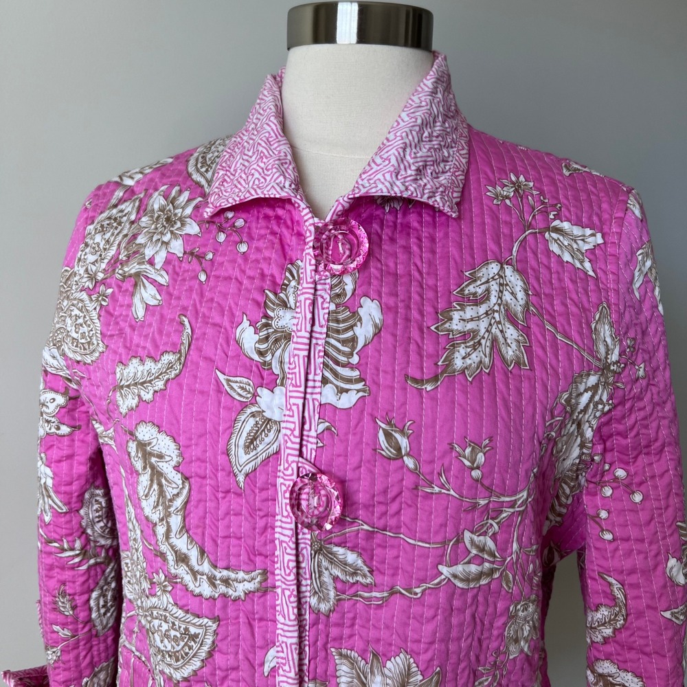 PATTY KIM Jacket‎ Hot Pink Floral Quilted Jacket Women's Size Large - Picture 6 of 16